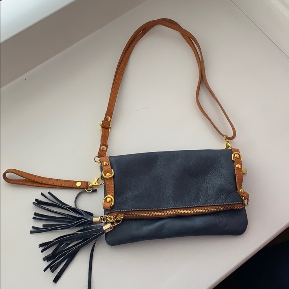 Versatile Italian Leather Navy Bag